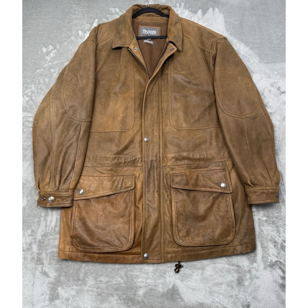 Vintage Wilsons Leather Field Coat Mens Large Brown Fleece Barn Jacket Chore 90s